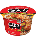 Nongshim Bowl Noodle Soup Kimchi flavor in a bowl with noodles, kimchi, and broth, ready to eat.