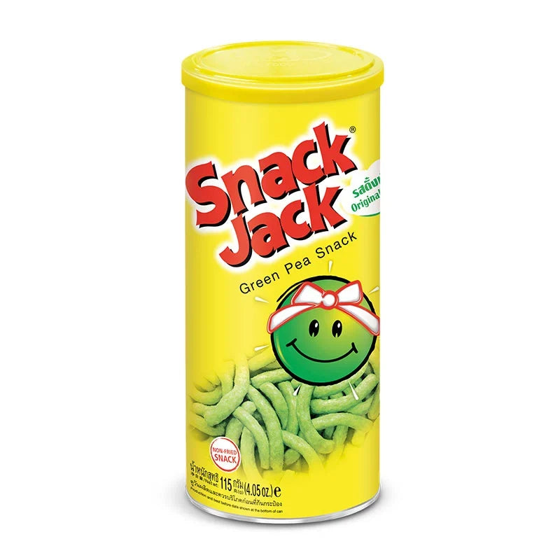 SNACKJACK Green Pea Snack Original in 115g bag, dry grocery snack with crunchy green pea pieces for healthy snacking.