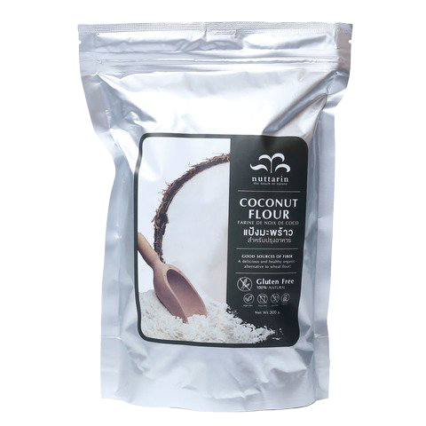 Nuttarin coconut flour gluten free in a resealable bag, showing the product label and packaging for grocery use.