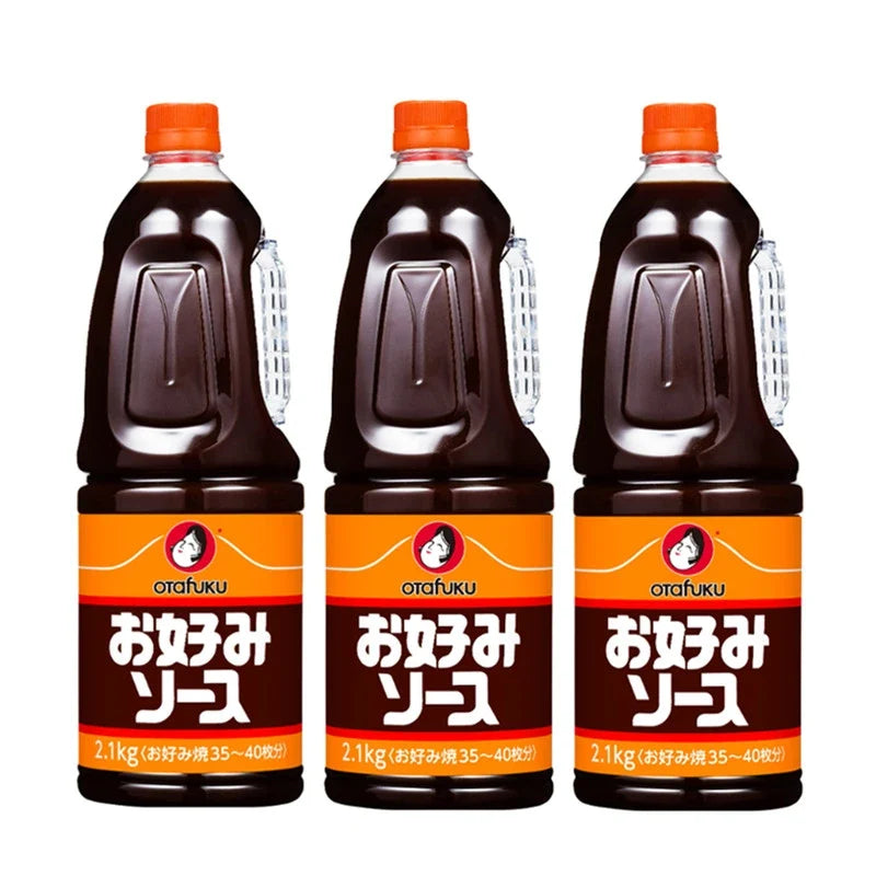 Otafuku Okonomi Sauce 2.1kg bottle, three-pack, Japanese dry grocery condiment with rich, savory flavor for cooking and dipping