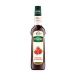 Mathieu Teisseire Strawberry Syrup 700ml bottle, clear plastic container with red strawberry flavor liquid and label.