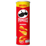 Pringles Original potato chips in a cylindrical can, showcasing crispy, golden snack chips from the Pringles brand.
