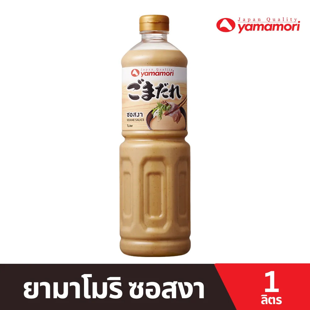 Yamamori Sesame Sauce 1L bottle, a Japanese dry grocery product with rich sesame flavor in a clear plastic container.