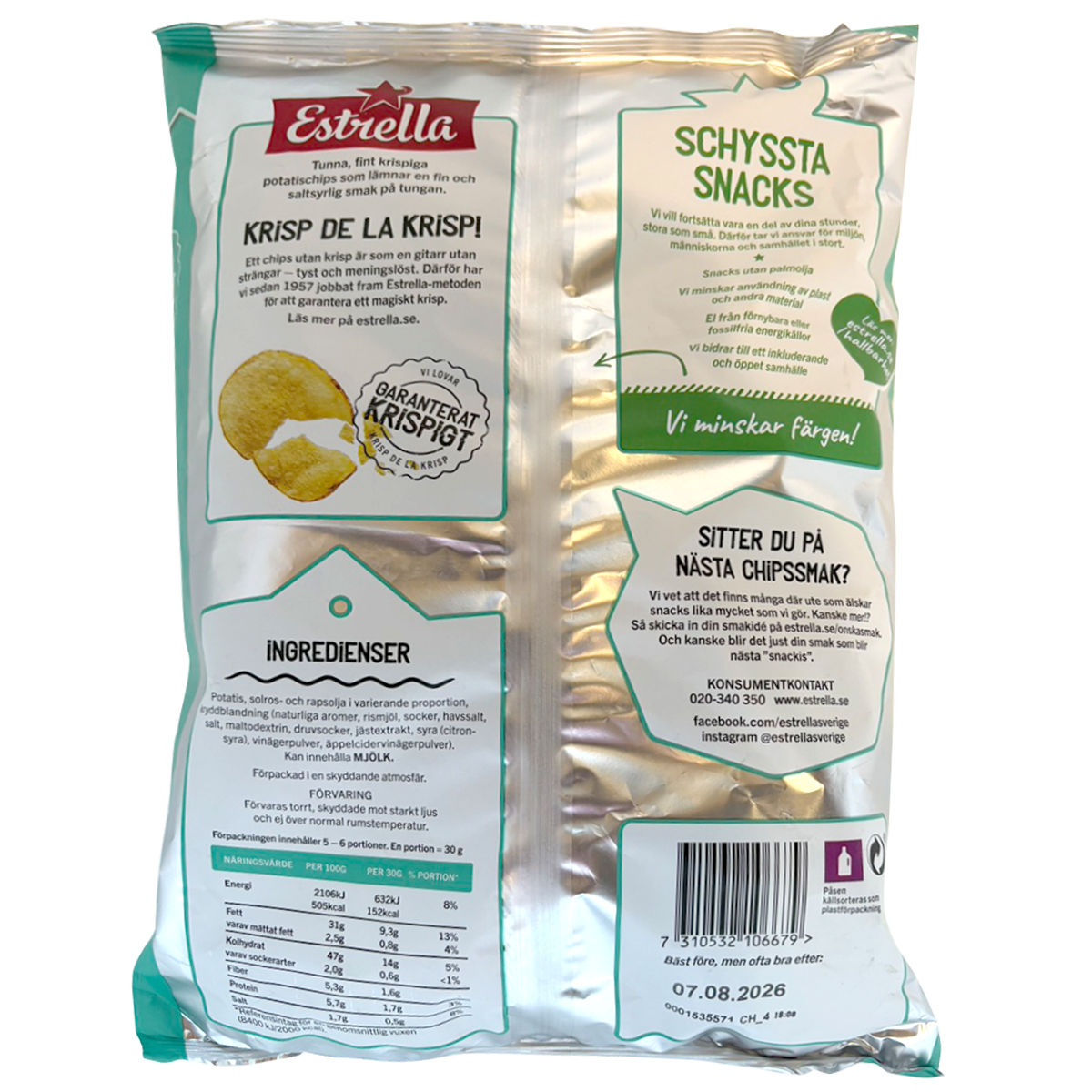 Estrella Salt & Vinegar Chips in a bag, crispy snack with tangy salt and vinegar flavor, popular Estrella confectionery snack.