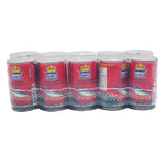 Canned Mongkut Talay Mackerel in tomato sauce, 145g per can, stacked in a box for dry grocery shopping.