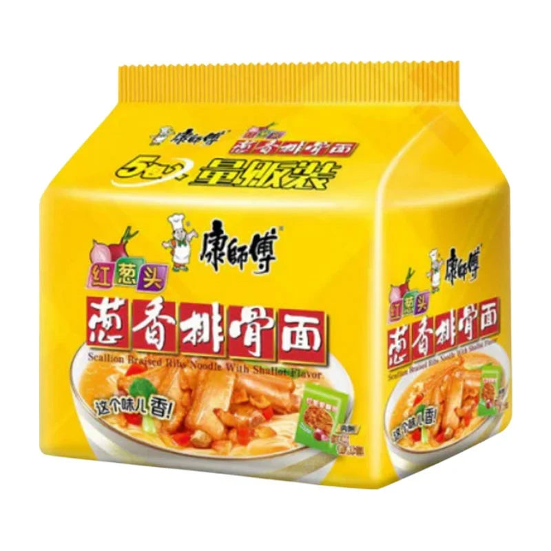 Kang Shi Fu Pork with Fried Shallots dry grocery package, 104g x5, showing the product with fried shallots on pork slices.