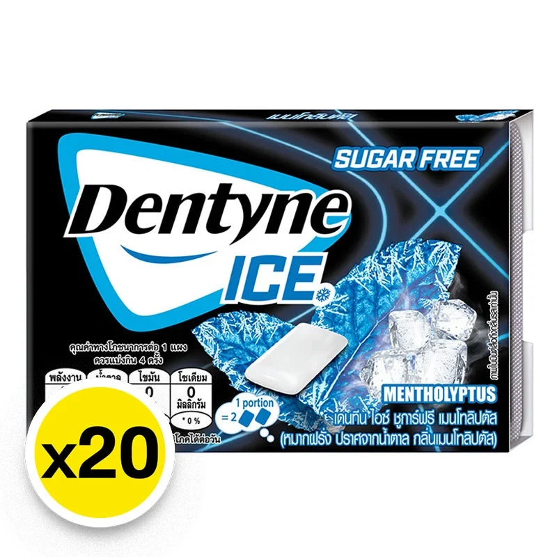 Dentyne Gum Ice flavor, 20-piece pack of mint-flavored chewing gum, in recyclable packaging for fresh breath and convenience