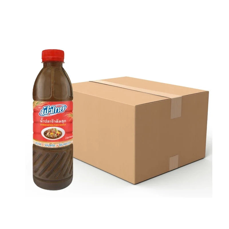 Fathai Fermented Fish Sauce 400ml bottle, ideal for cooking, displayed with multiple bottles in a dry grocery setting.