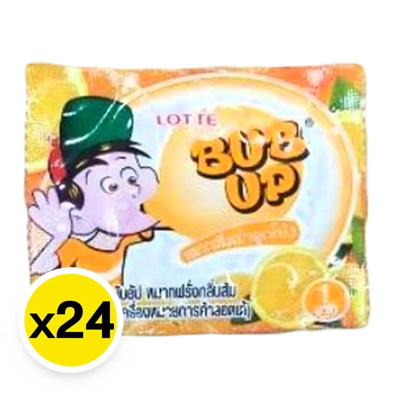 Lotte Bubup Bubble Gum Drink 3g, dry grocery snack, shows colorful bubble gum drink packaging with brand logo and vibrant design.