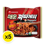 NONGSHIM Chapaghetti Jjajang Spicy instant noodles in 137g packs, shown in a close-up image of the dry grocery product.