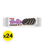 FUN O Sandwich Cookies filled with cookie and cream flavor, 40.5g, showing the packaged snack with cookies inside.
