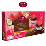 Sriwanna Golden Flakes rolled in chocolate and strawberry, a delicious snack confectionery with crispy texture and fruity flavor.