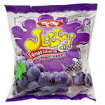Yogee Grape Coconut Jelly confectionery snack in a clear container with purple and white jelly pieces, showcasing fresh fruit flavors.