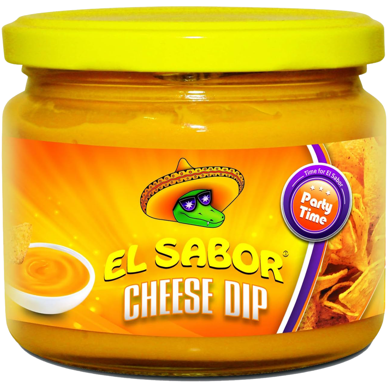 El Sabor Cheddar Cheese Dip in a bowl, creamy texture, ready for snacks or dipping, packaged in a grocery product image.
