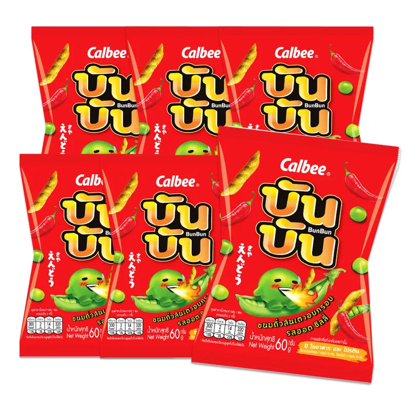 Bun Bun Hot Chili Flavored Bun, 60g snack with spicy chili seasoning, in colorful packaging, ideal for dry grocery and snack lovers