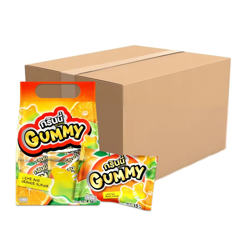GRINNY Pectin Gummy Star snacks with lime and orange flavor, 15g x12 pack, colorful star-shaped confectionery, dry grocery product