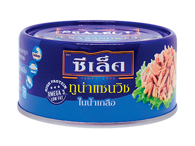 Canned Sealect Tuna Sandwich in brine, showing a close-up of the tuna filling in a transparent can.