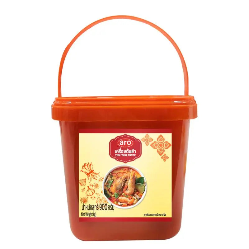 ARO Tom Yum Paste 900g jar, Thai dry grocery product with red and yellow labeling, showing the ARO brand packaging.