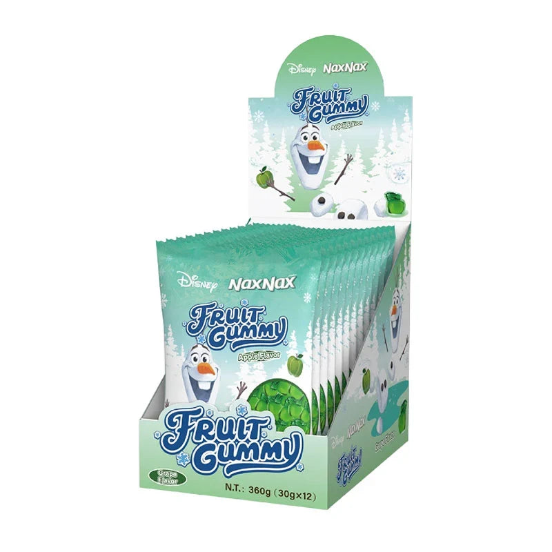 NAXNAX Fruity Gummy Apple snack pack, 30g, showing colorful gummy apple candies in a clear plastic wrapper.