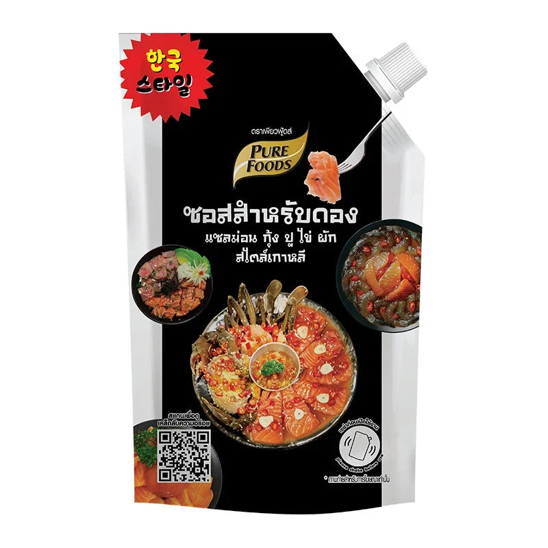 Pure Foods Korean Style Marinade Sauce 400g in a bottle, showcasing the label and liquid marinade inside the container.