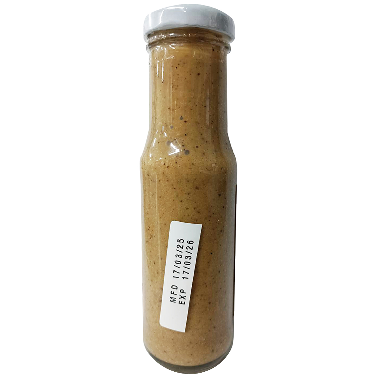 Guyvy Healthy Black Pepper Cream Dressing in a glass jar, showing the creamy black pepper sauce for salads and dishes