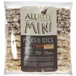Allrite Organic Mini Rice Cakes in a bakery setting, showing crispy, round rice cakes with a golden-brown texture.