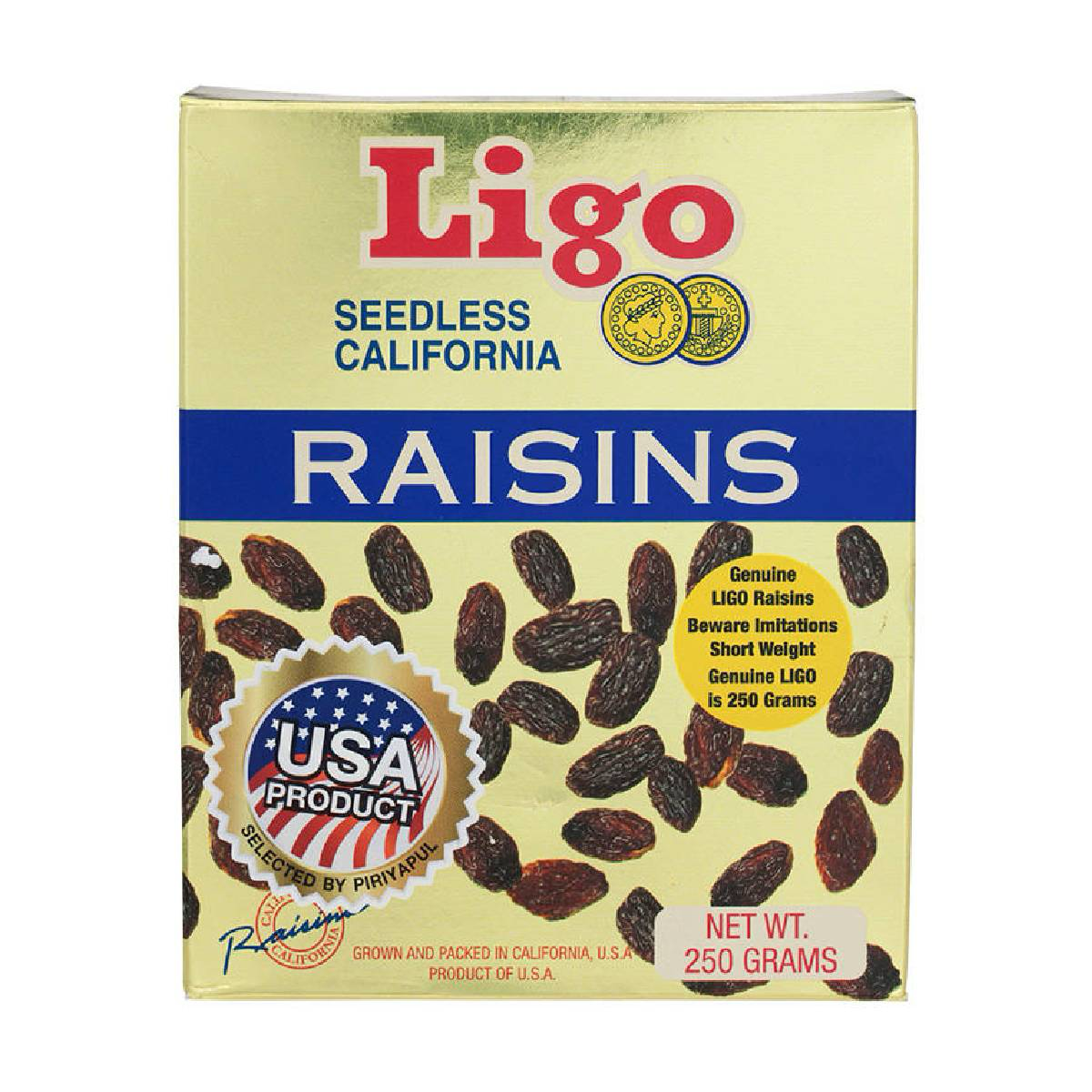 Ligo Raisins, a pack of plump, sweet dried grapes, perfect as a healthy confectionery snack.