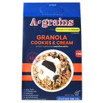 A Grains Cookies & Cream grocery product, showing a package of cookies and cream flavored snack or treat.