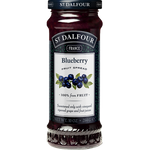 Jar of St. Dalfour Wild Blueberry preserves with fresh blueberries visible in the label design.