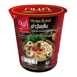 Kindee Glass Noodle Salad Cup 34g, dry grocery product featuring transparent glass noodles in a clear cup, ready for use.
