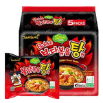 Samyang Hot Chicken Stew Ramen 145g pack, spicy Korean dry grocery noodle product with vibrant packaging.