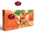 Sriwanna Coconut Crispy Rolls with Thai Tea Cream filling, a crunchy snack confectionery in 80g package.
