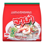 Jaya Instant Noodles Tomyum flavor in a bowl with noodles, herbs, and spices, ready to eat.