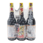 Maekrua oyster sauce 600ml bottle, shown in a set of three, popular for Asian cooking in dry grocery section