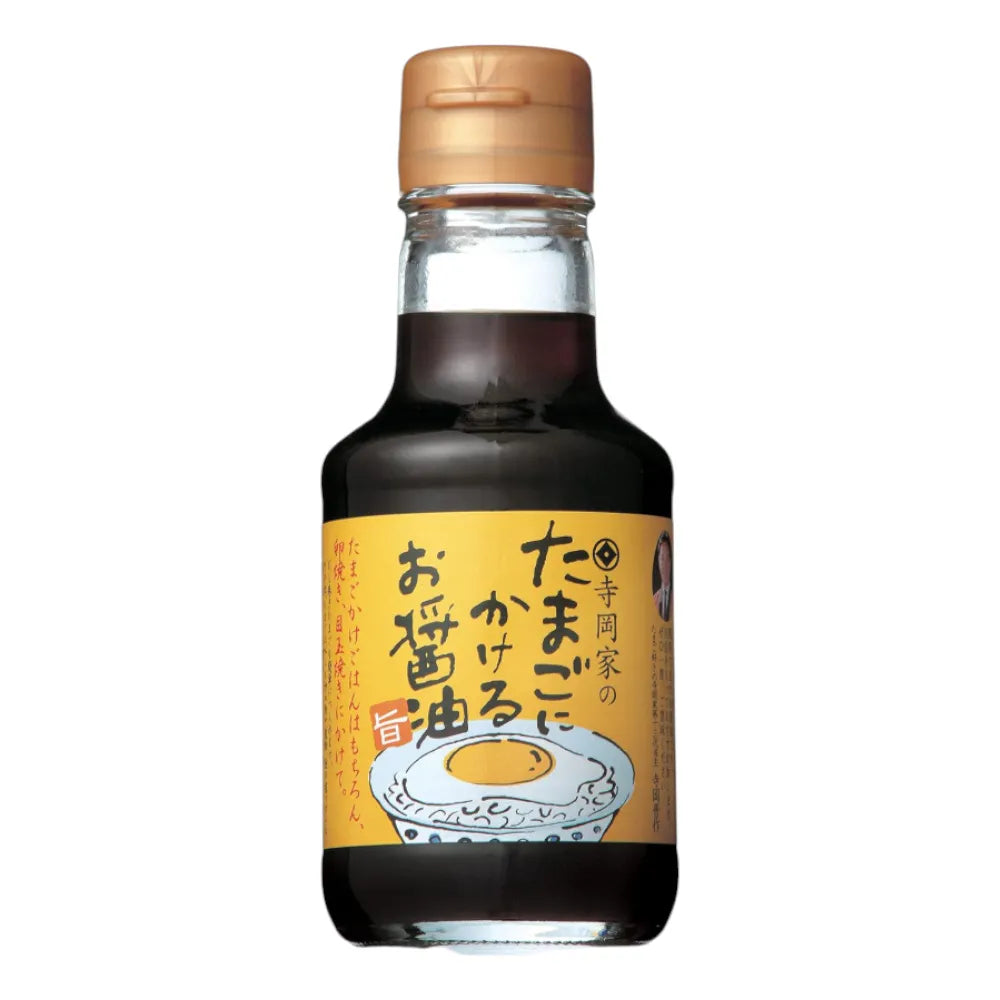 Bottle of Teraoka soy sauce from the dry grocery collection, showing the label and dark liquid inside the glass bottle.