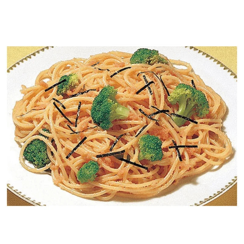S&B Cod Roe Nama Fumi Tarako spaghetti sauce with dried chives in a jar, ideal for Japanese-style pasta dishes.