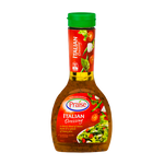 Bottle of Praise Dressing Italian, a flavorful Italian salad dressing in a clear glass bottle with a yellow cap.