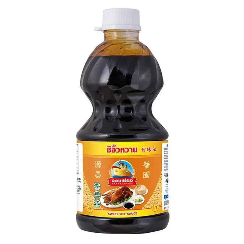 NGUAN CHIANG Sweet Soy Sauce 2.7kg bottle, dry grocery product with dark, thick soy sauce in a clear plastic container
