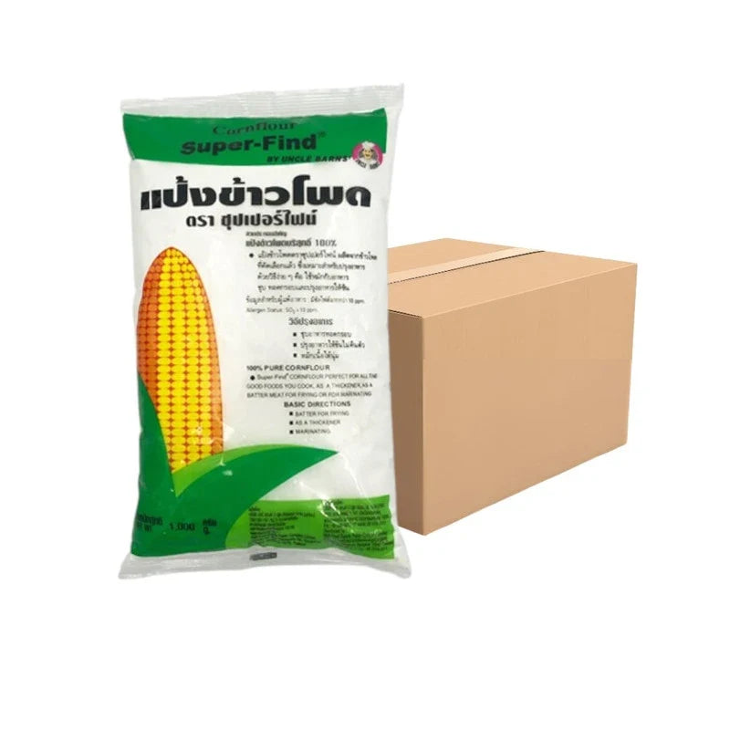 Unclebarns Whole Corn Flour Super-Fine Topping 1000g in a clear package, suitable for baking and cooking uses.