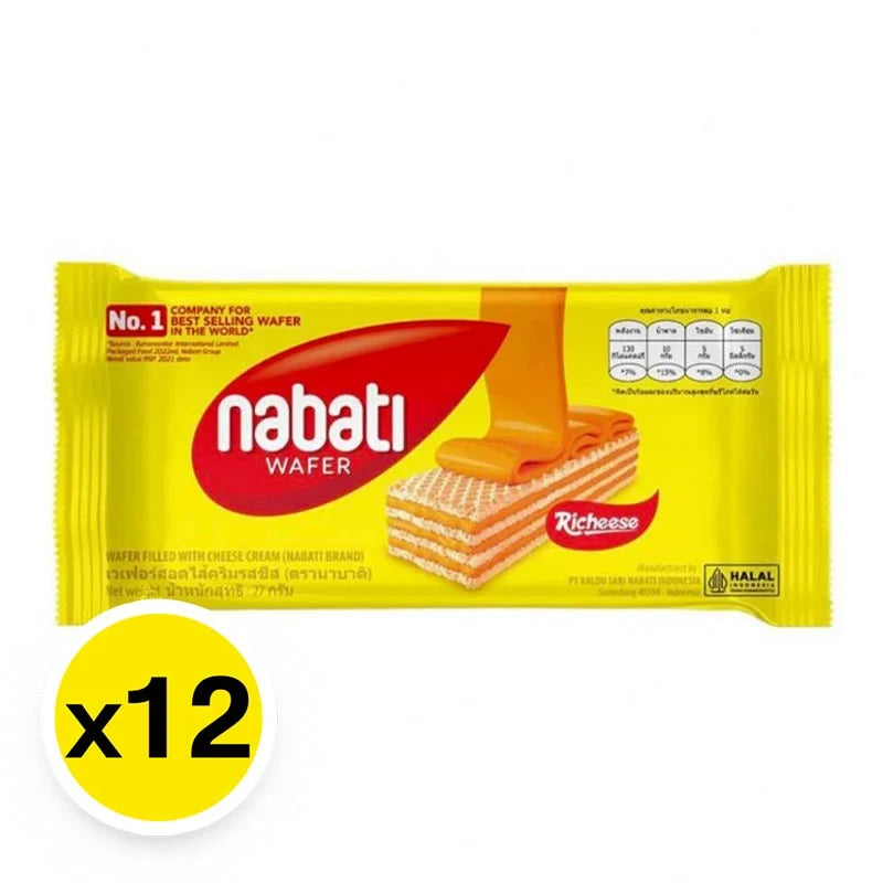 NABATI Wafer Cheese Cream snack, 27g individual pack, crispy wafer with cheese filling, shown in the product image.