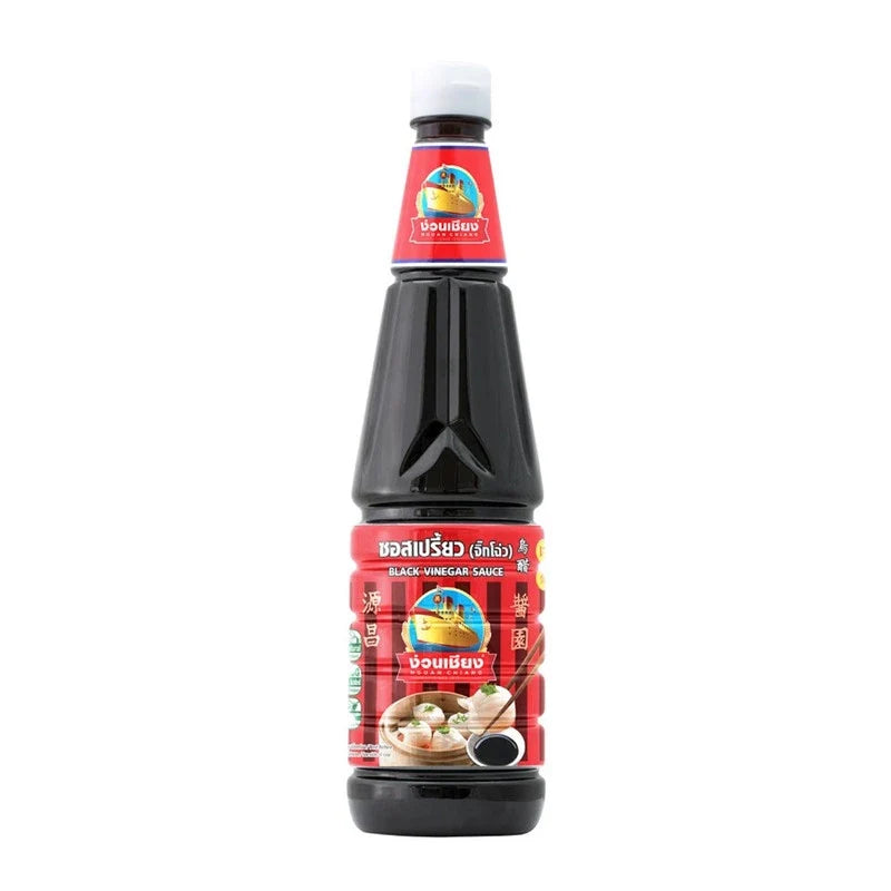 Nguan Chiang Black Vinegar Sauce in a 700ml bottle, traditional dry grocery condiment with dark, rich appearance and label details.