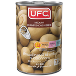 Ufc medium champignon mushroom in a grocery setting, showcasing fresh, white button mushrooms with smooth caps and stems