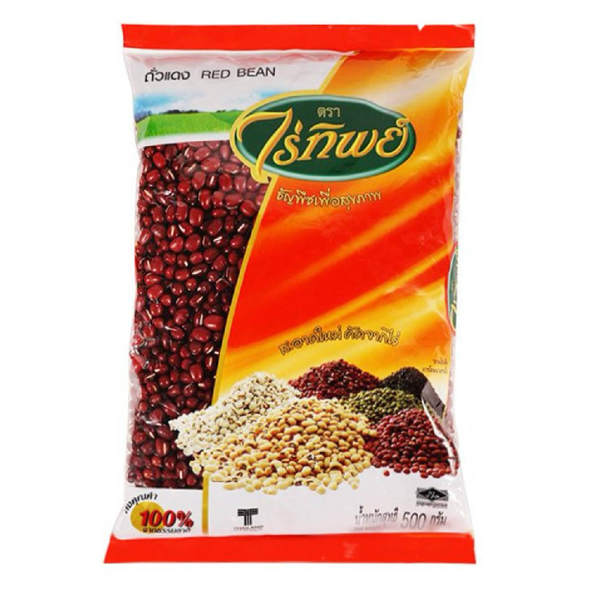 Raitip Red Bean package from grocery store, showing a colorful label with beans inside a clear bag.