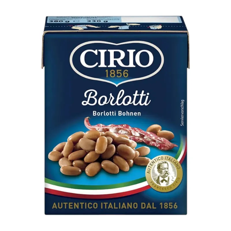 Box of Cirio dry beans in a cardboard package, showing the Cirio brand and bean illustration on the label.