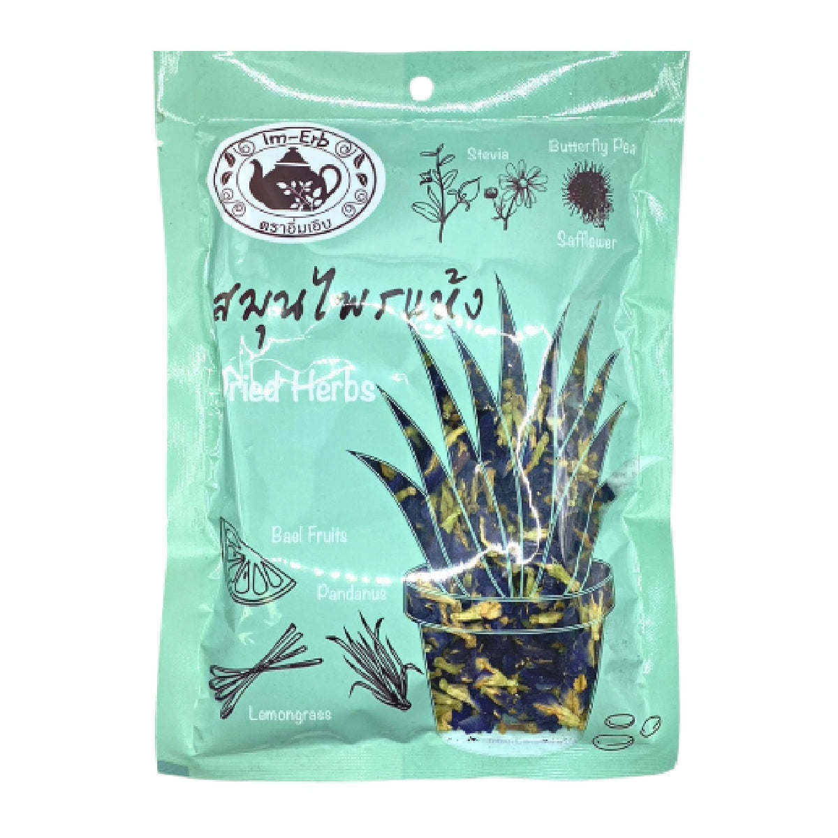 Im-Erb dried butterfly pea flowers for making herbal drinks, vibrant blue petals with a natural, aromatic appearance