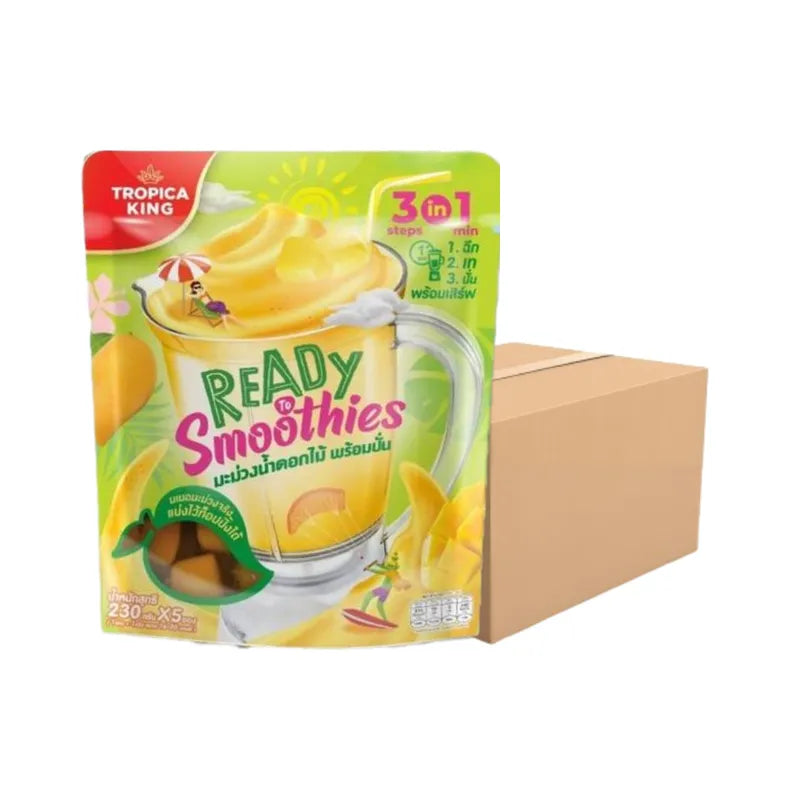 Tropica King Nam Dok Mai mango flavored fruit juice ready to blend, dry grocery product in a clear bottle with a colorful label.