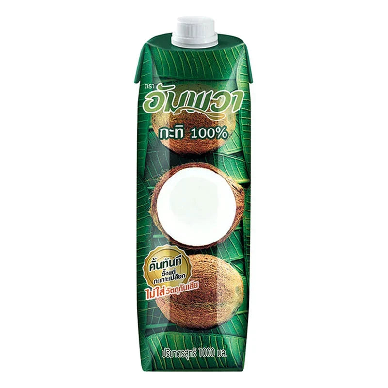 Ampawa Coconut Milk Prisma 1L bottle, dry grocery product, showing the white coconut milk inside with the Ampawa brand label.