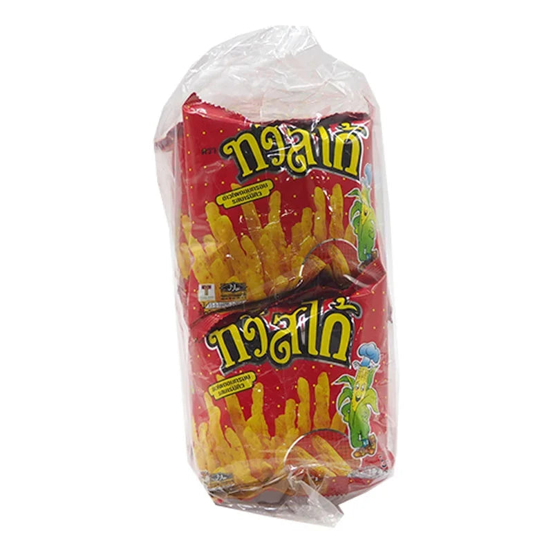 Twistko BBQ flavor corn snack in 17g packs, 12-pack box, crunchy dry grocery snack with savory barbecue taste.
