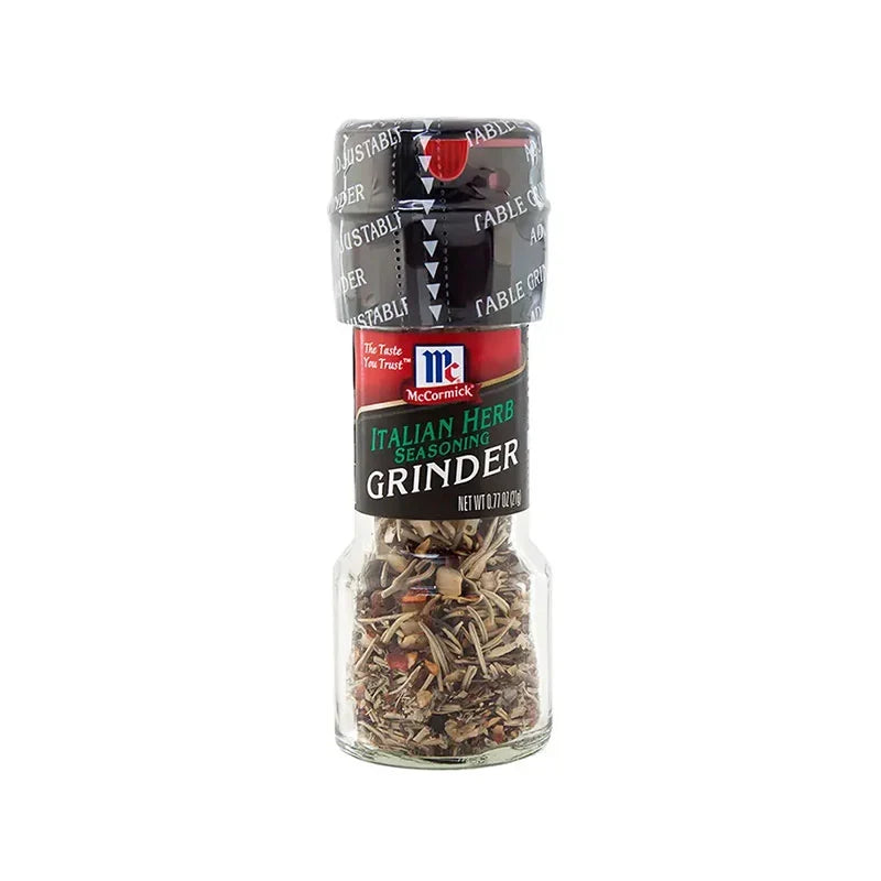 Mccormick Italian Herb Seasoning Grinder 21g with mixed dried herbs in a clear grinder container.
