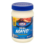 Kraft Real Mayo 443ml jar with creamy mayonnaise visible inside, labeled as dry grocery from the Kraft brand.